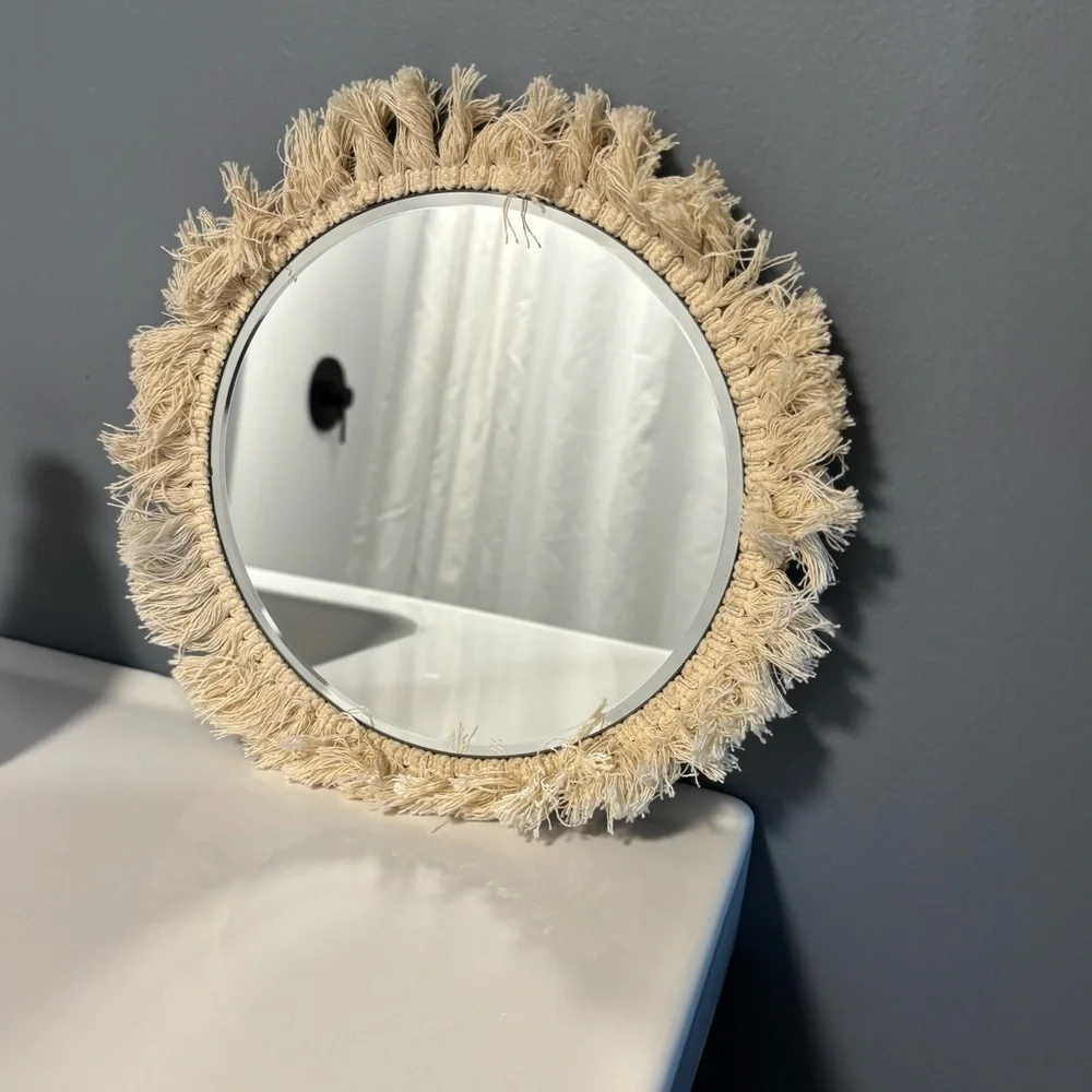 Bullseye Playground Fringe Mirror Adorable Wall Hanging Target Cream Boho